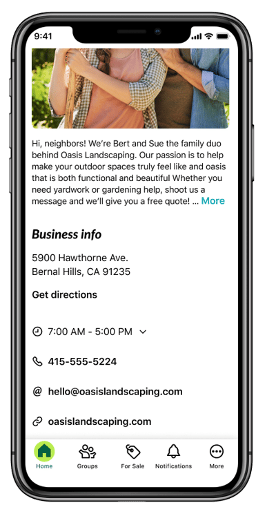 Business Page Info