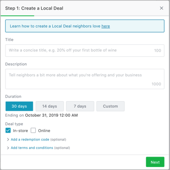 Local Deal creation