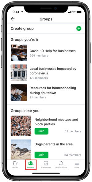 Local businesses can create a group on Nextdoor